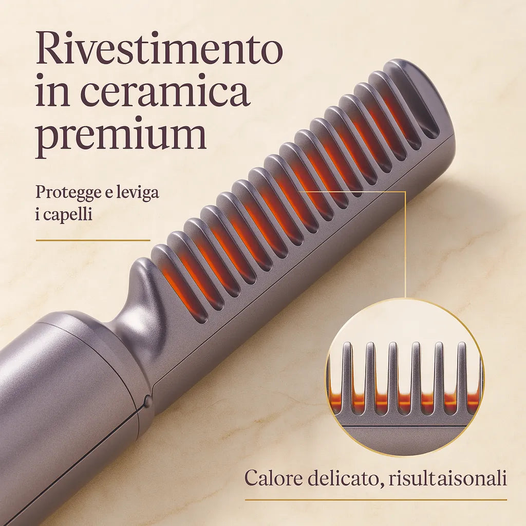 Soavia™ HeatSilk 2F — Pettine e spazzola lisciante 2 in 1 portatile,effetto salone.